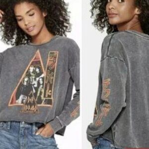 🔴Junkfood Def Leopard Faded Gray Cropped Long Sleeve Lightweight Sweatshirt XXL